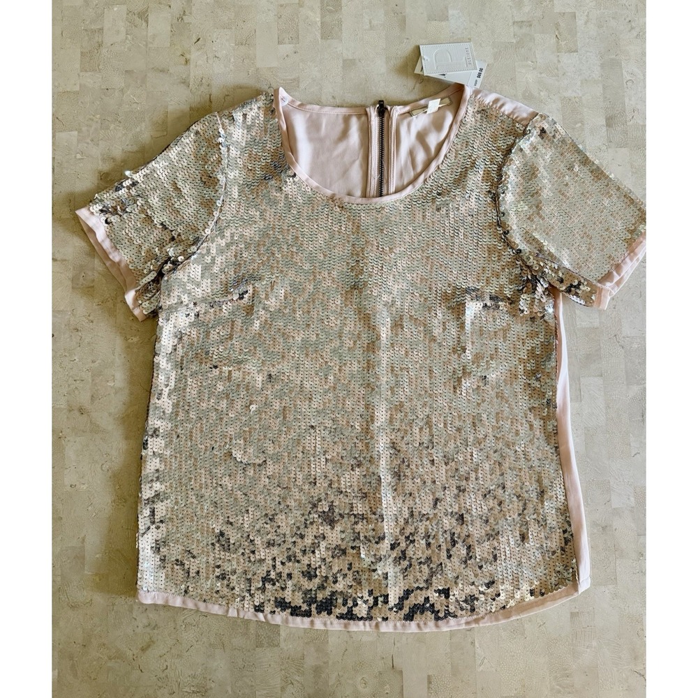 PLEIONE Anthro Women's Pink Silver Sequin‎ Embellished Top Blouse Sz XS NWT